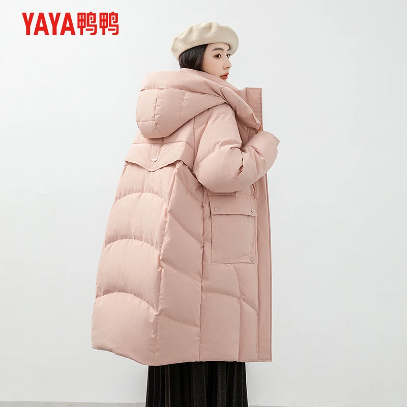 YAYA鸭鸭女中长款冬季新款时尚潮流百搭宽松连帽外套