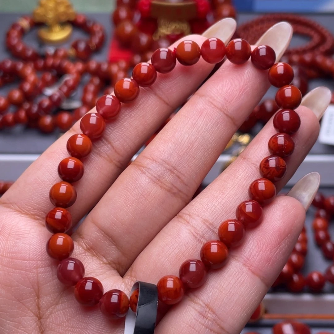 南红玛瑙未镶嵌其他原矿）高品6.7mm瓦西玫红双色单圈