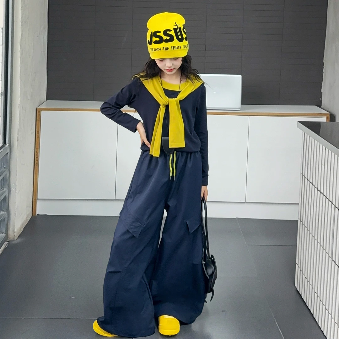 女童秋季工装裤套装女大童休闲秋装时髦披肩卫衣潮酷穿搭两件套潮