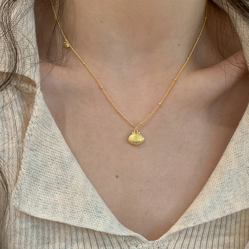 坠链均925银 法式贝壳项链s925纯银精致迷你吊坠东大门热卖款锁