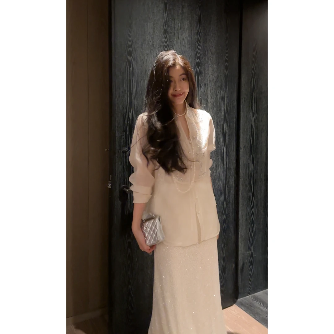 【N·COU】25春新款【怪你过份美丽】钉珠桑蚕丝长袖衬衫DY78656