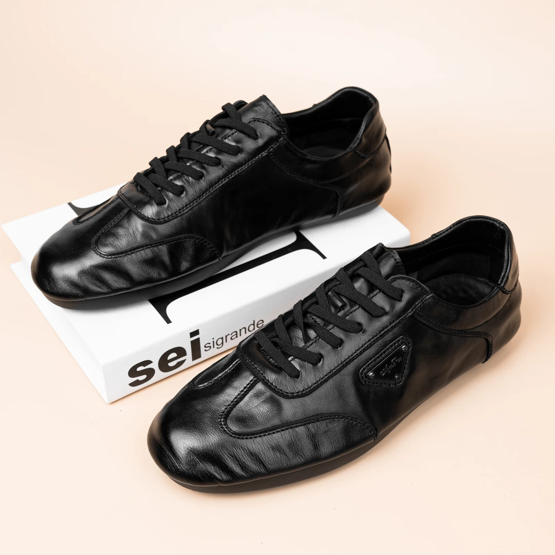 头层牛皮新款薄款系带素面纯色时尚休闲鞋软底软面夏季男士男鞋