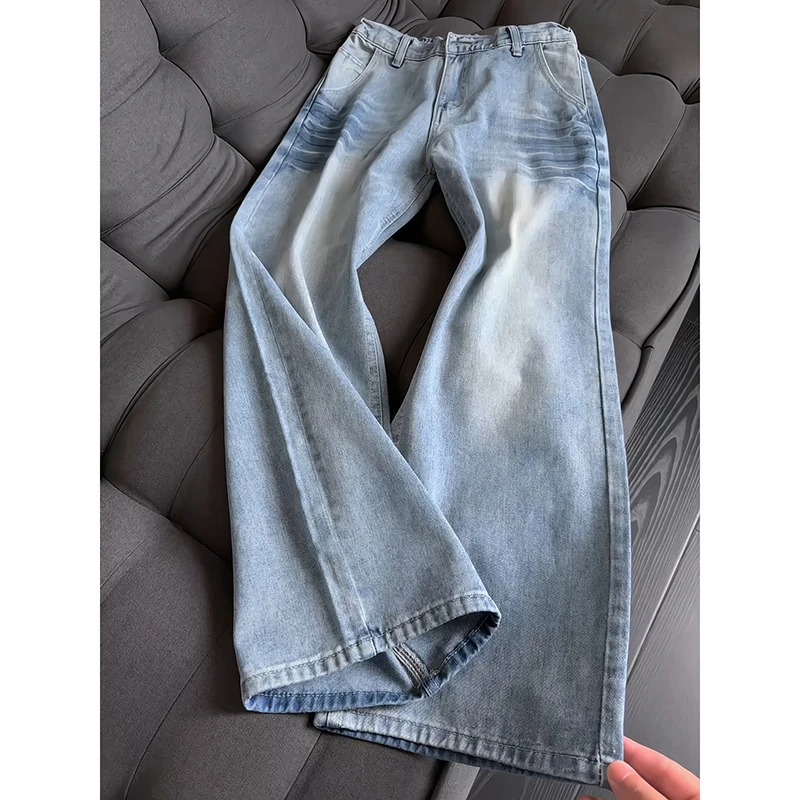 爆裂闪电纹牛仔裤男款潮牌美式高街vibe风裤子设计感直筒阔腿裤