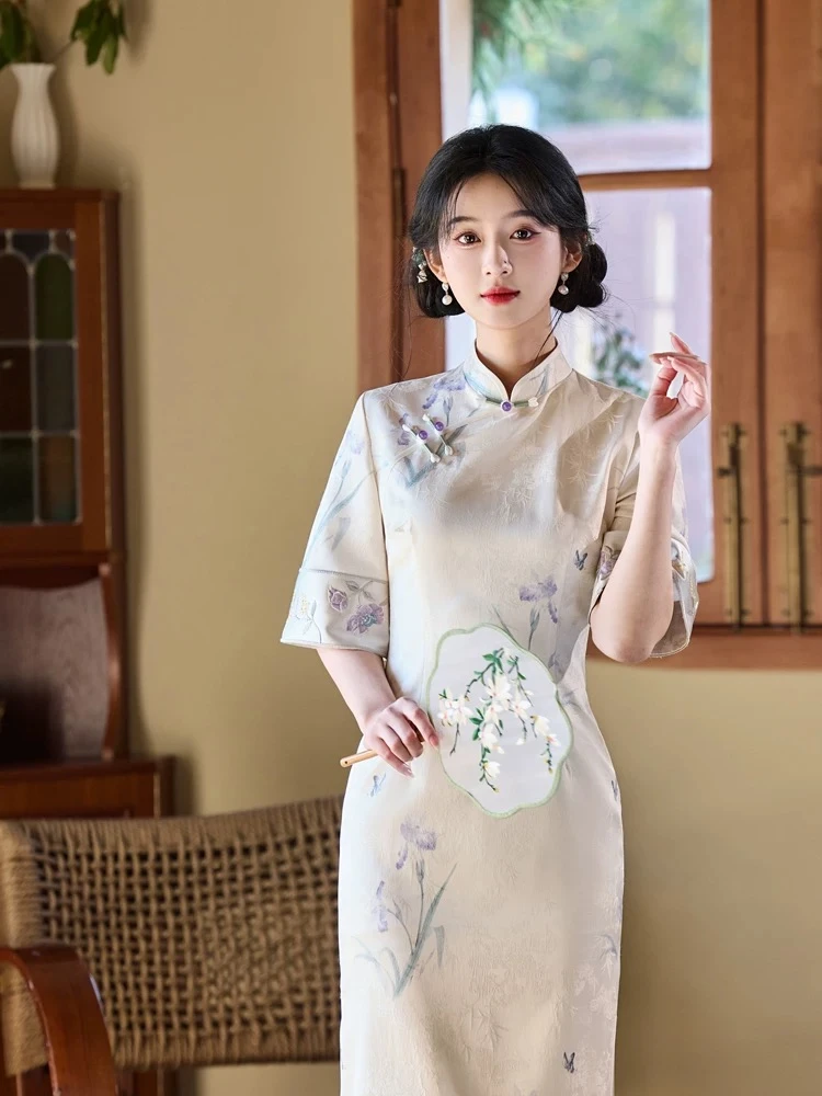 SH苏新中式国风白色旗袍女高级感领证登记订婚礼服年轻款日常可穿