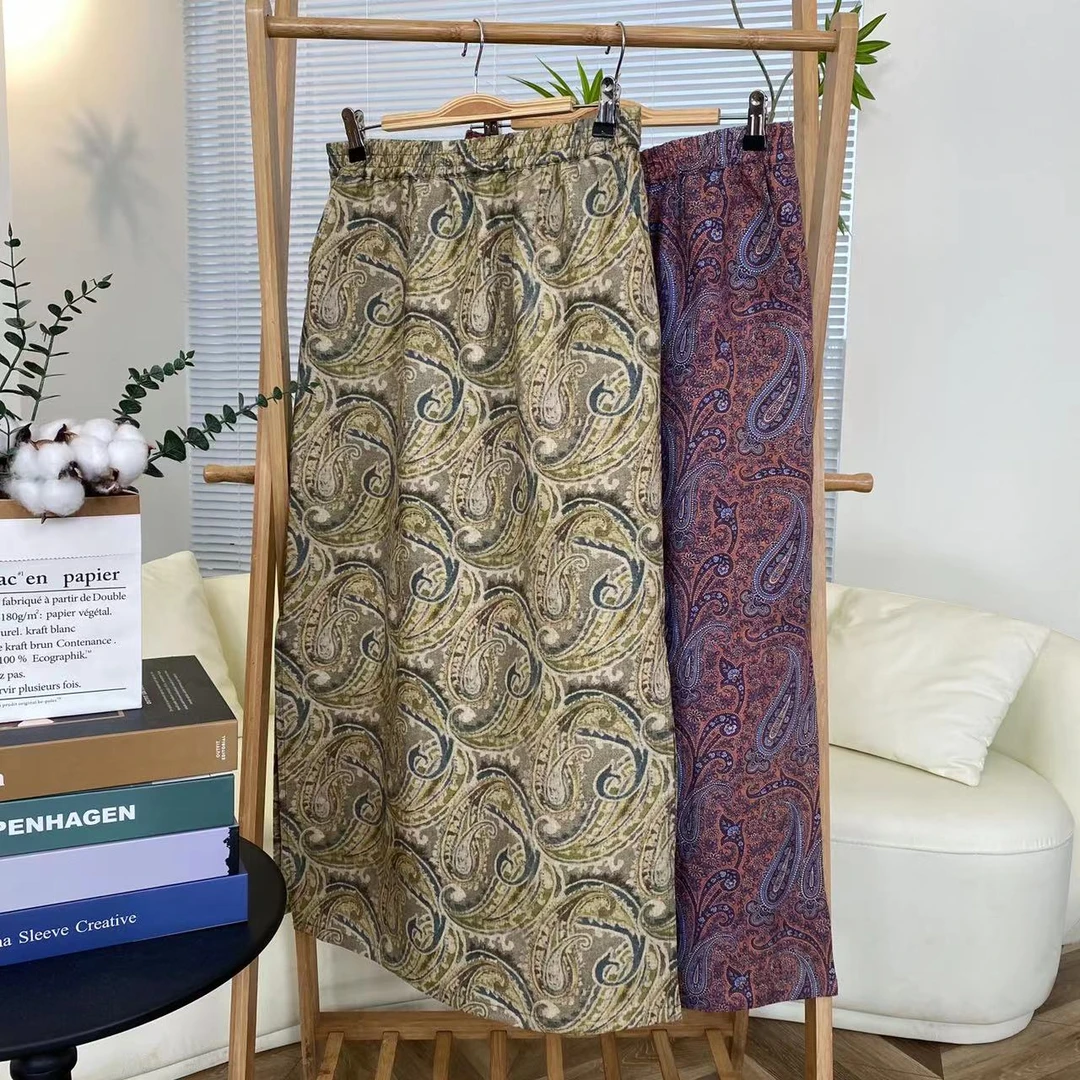 兰姐服饰直播间新款时尚百搭民族风宽松开叉休闲亚麻半身裙1112