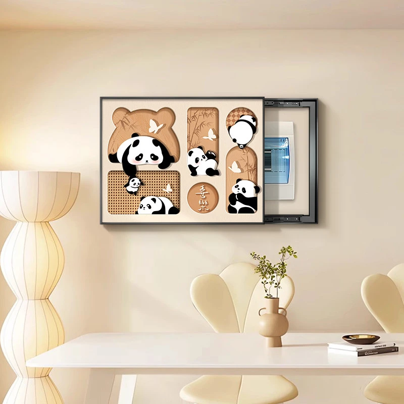 奶油风猫咪配电箱电表箱装饰画网红推拉弱电箱电闸盒遮挡挂画盖板