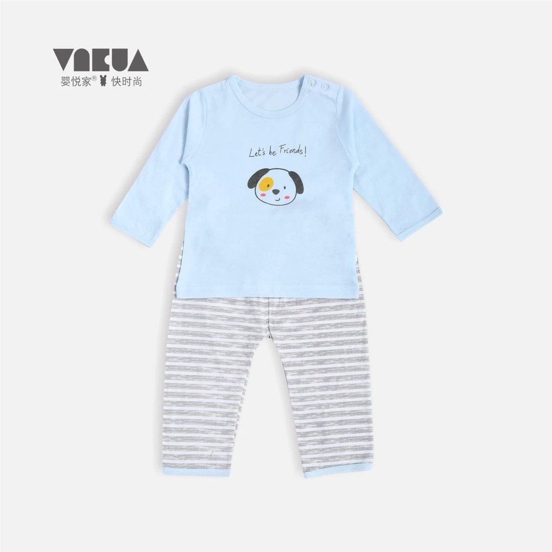 婴悦家春夏0-3岁婴幼儿单面长袖肩开套装68678+68664(空调服)