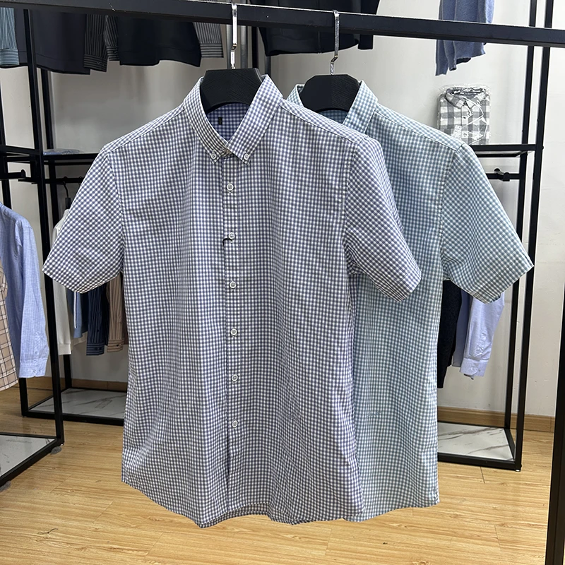 特！商场余单~休闲色织小格子 透气夏季短袖衬衫 G010 男装 H6108