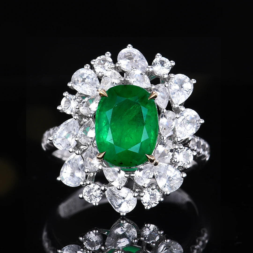 温婉18K金天然木佐祖母绿戒指/吊坠（双用款/不含链）气质