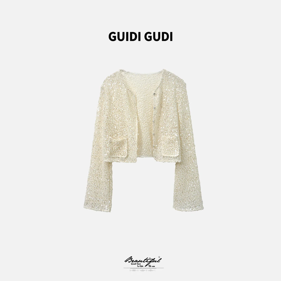 GUIDI GUDI【米花糖】黄加蓝闪闪亮片气质百搭时尚外套 W9510601H