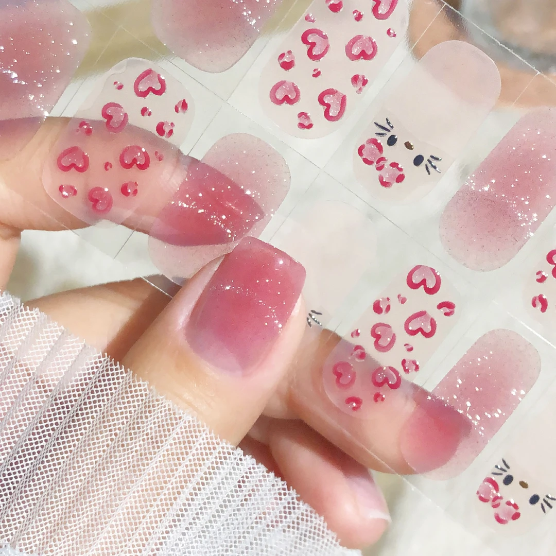 【豹纹KITTY】美甲贴纸卡通猫眼立体成品指甲贴冰透温柔法式甲油膜