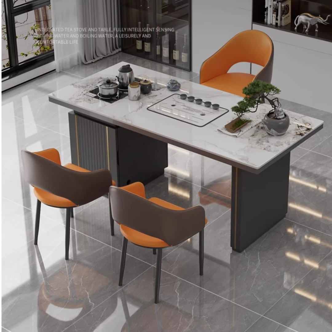 现代客厅轻奢岩板茶台桌办公室茶台椅组合家用简约阳台烧水茶桌