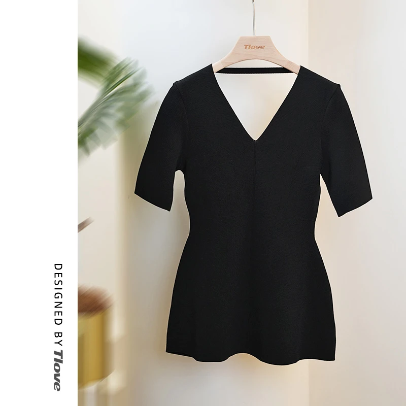 Z571春夏时尚百搭气质显瘦毛衣针织衫夏季简约修身v领上衣