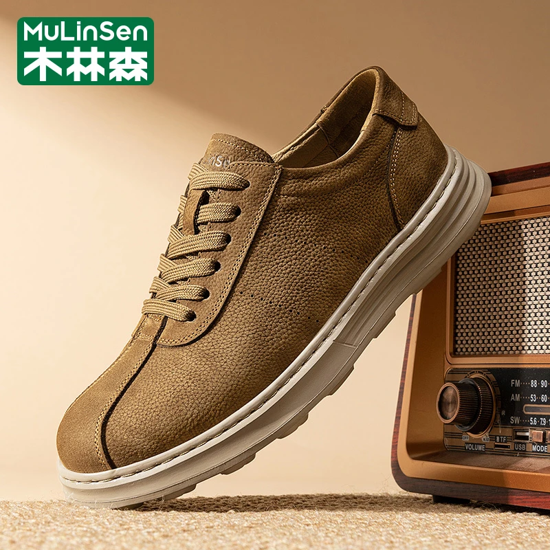 【奥莱旗舰】木林森冬季新款防水防滑耐磨皮鞋男士百搭轻奢休闲鞋子