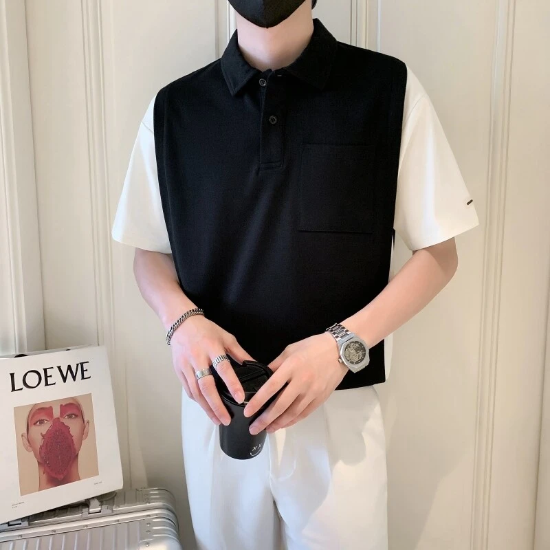 2025夏季新款社会小伙假两件polo衫男短袖T恤TX04