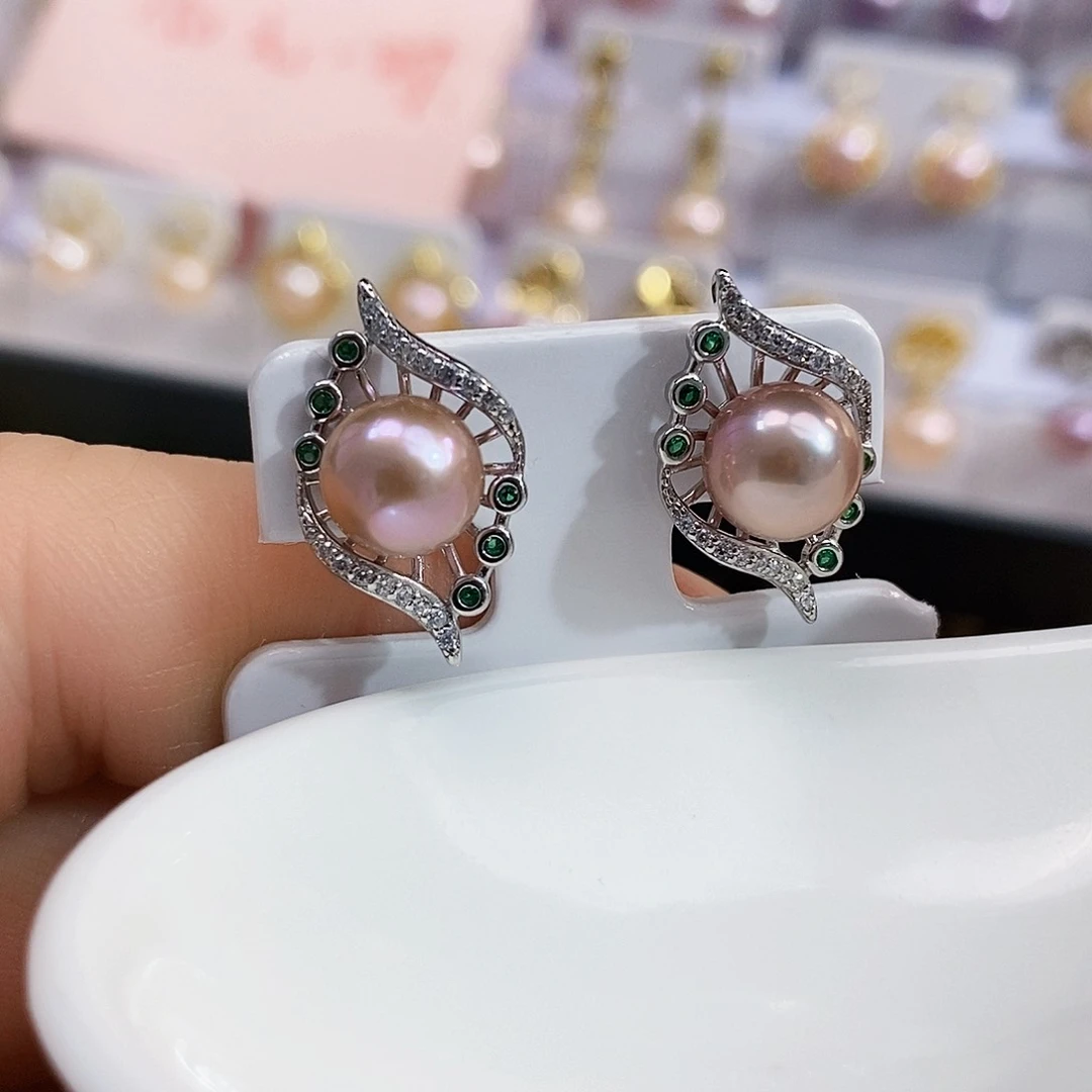 银S925镶嵌淡水正圆极光爱玛橙奶油金色设计款淡水珍珠