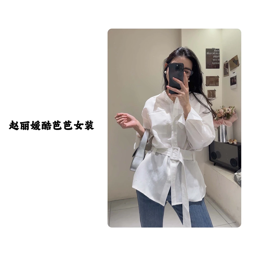 韩系气质通勤收腰显瘦长袖设计感衬衫上衣（只能手洗，不能机洗）