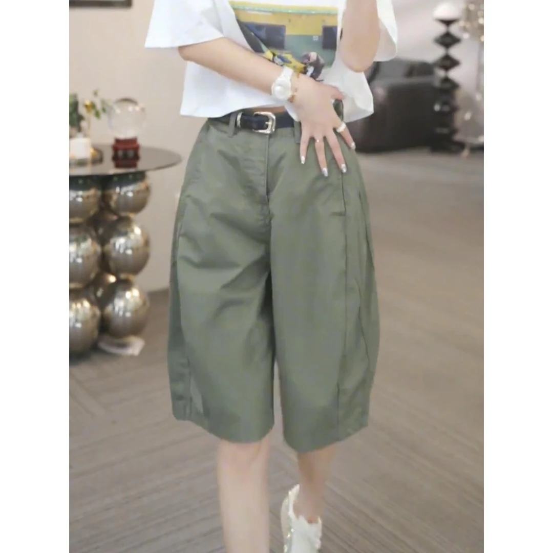 熙微【轻舞飞扬】2025夏季新款时尚休闲五分花苞裤宽松工装短裤女