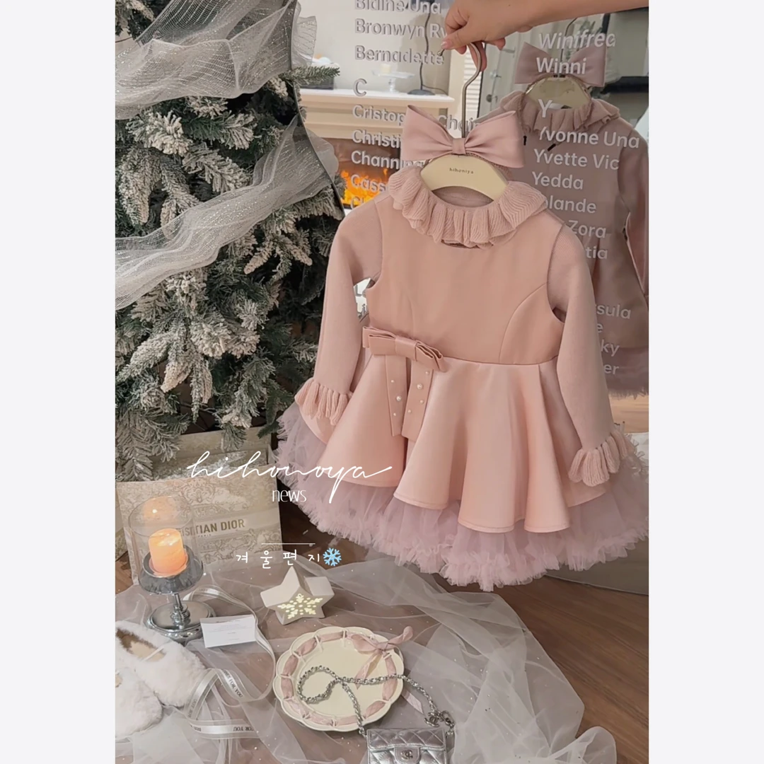 【精灵舞会】二Hihoniya~2025冬宝宝法式芭蕾缎面蓬蓬加绒连衣裙