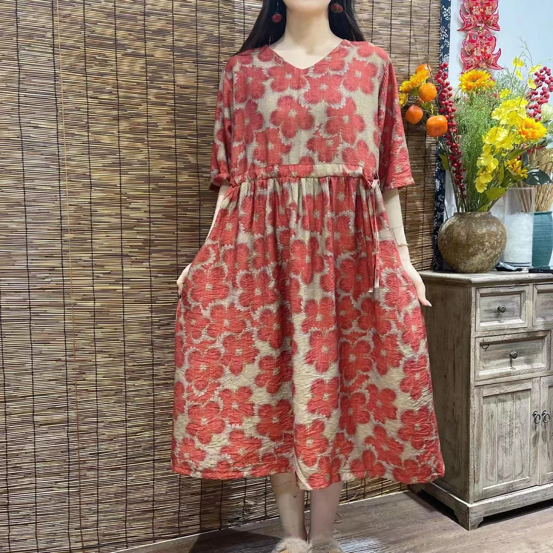 9283夏季新款时尚显瘦洋气减龄短袖连衣裙