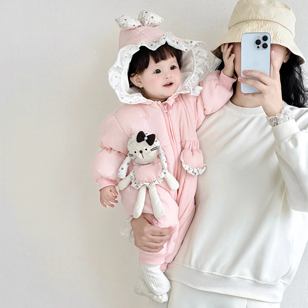 婴儿加厚连体衣宝宝冬季衣服新生儿超萌可爱外出服甜美哈衣爬服