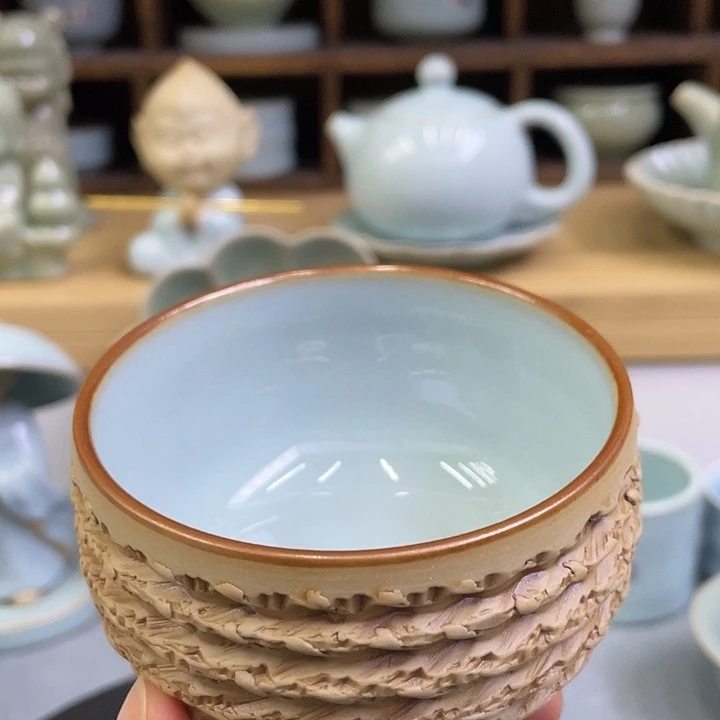 陶瓷杯子微瑕天青禅定杯