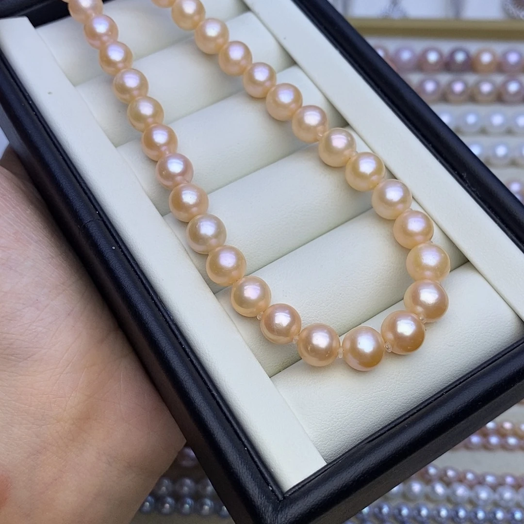 银S925镶嵌项链淡水珍珠无核 香槟色