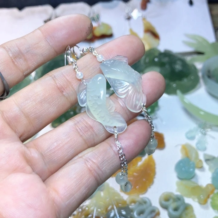 【闪购商品】蛇纹石玉耳环未镶嵌