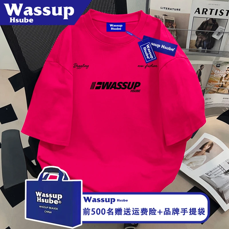 WASSUP HSUBE时髦感男女款100%棉T恤字母印花上衣ins夏火龙果短袖