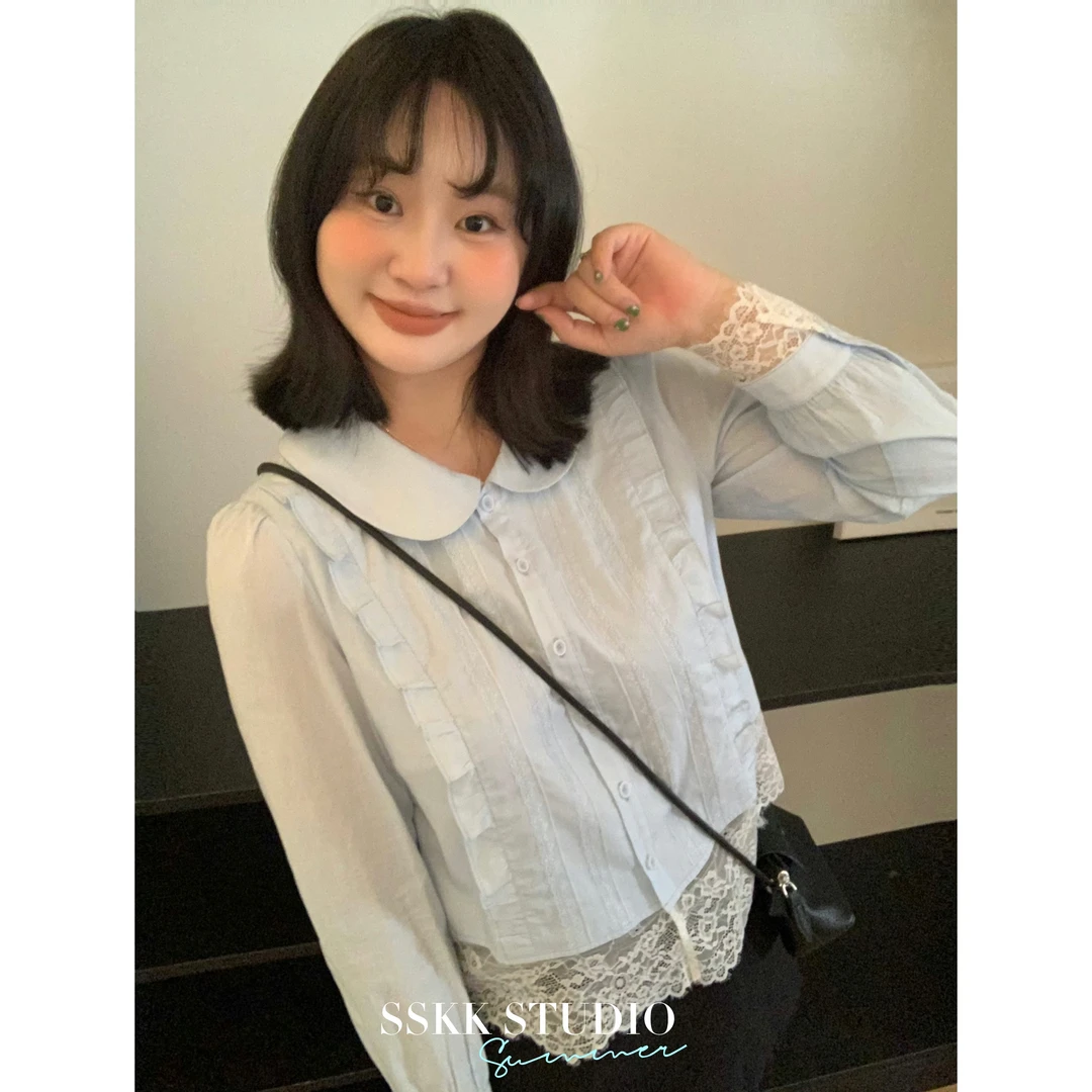 KMZY/KMZY山_山【心动欧尼】微胖韩版高级感洋气减龄百搭蕾丝衬衫女