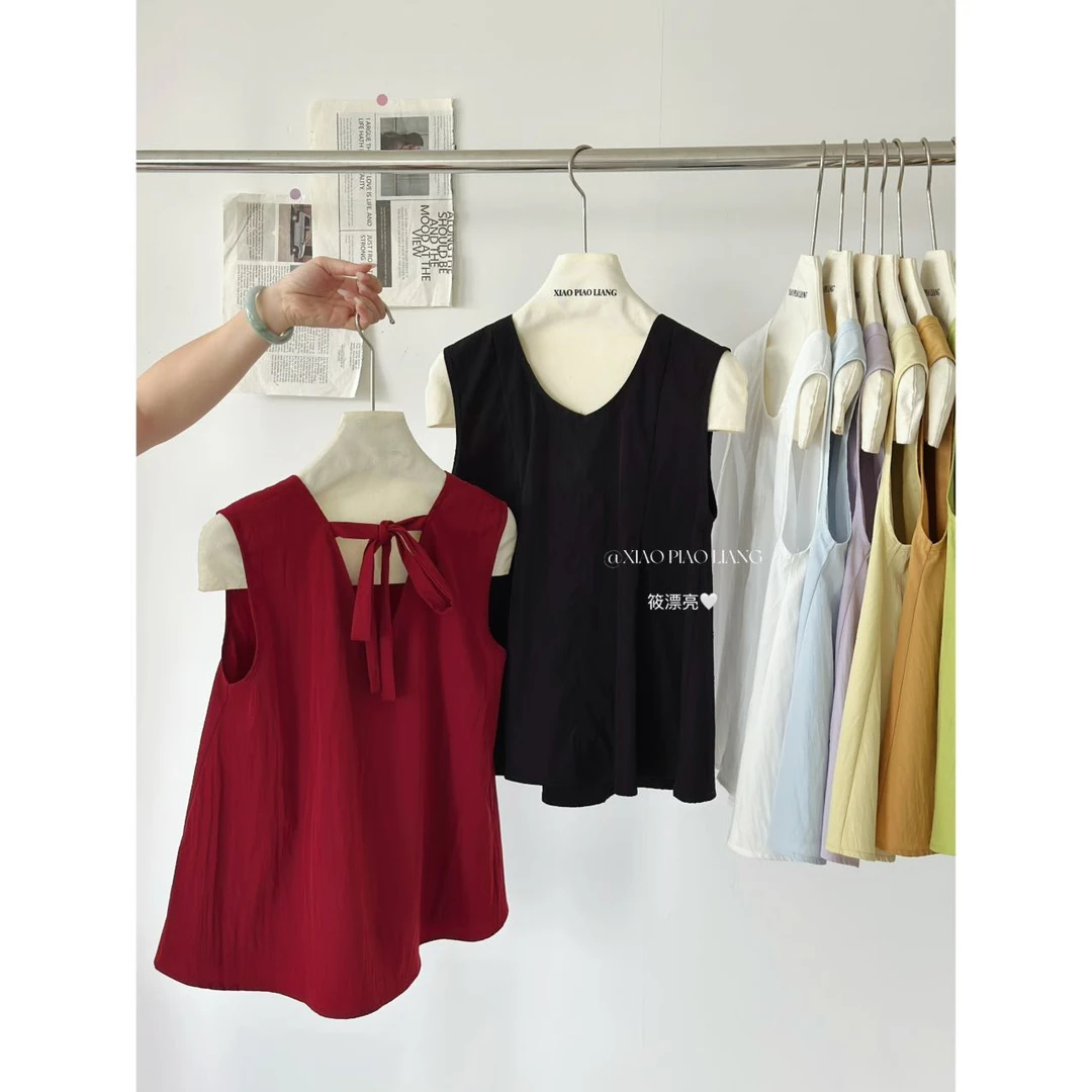 ins风露背系带无袖上衣纯色简约百搭休闲背心小衫0119#0.15 jj