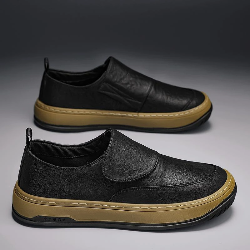 一脚蹬男鞋夏季透气真皮黑色运动工作板鞋防水男士英伦风休闲皮鞋