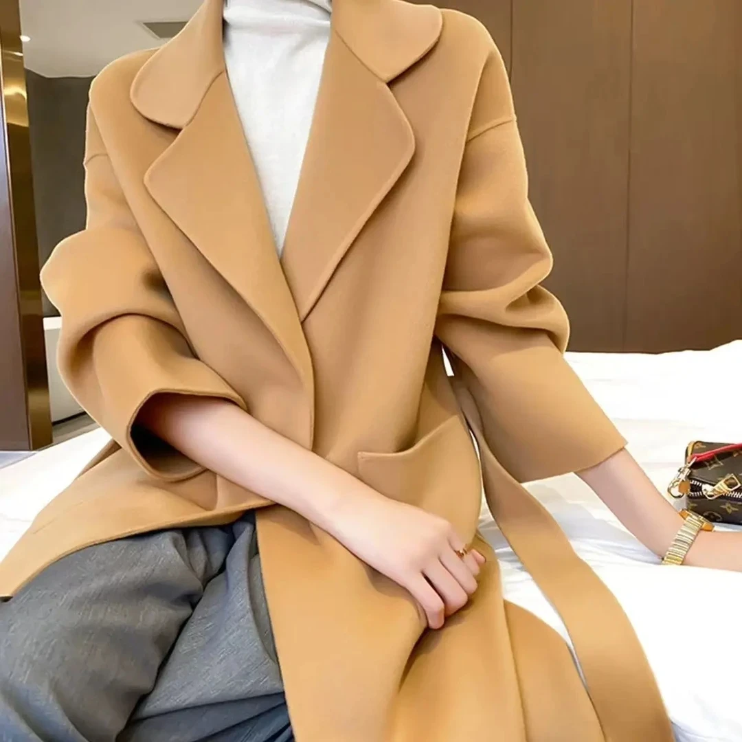 【花花家】秋冬新款韩版长款高端气质纯双面大衣外套（1099）