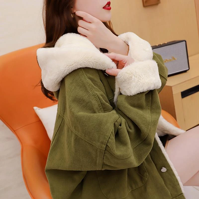 DUELIST外套女加绒加厚冬季高中学生高级感宽松短款派克服棉衣潮