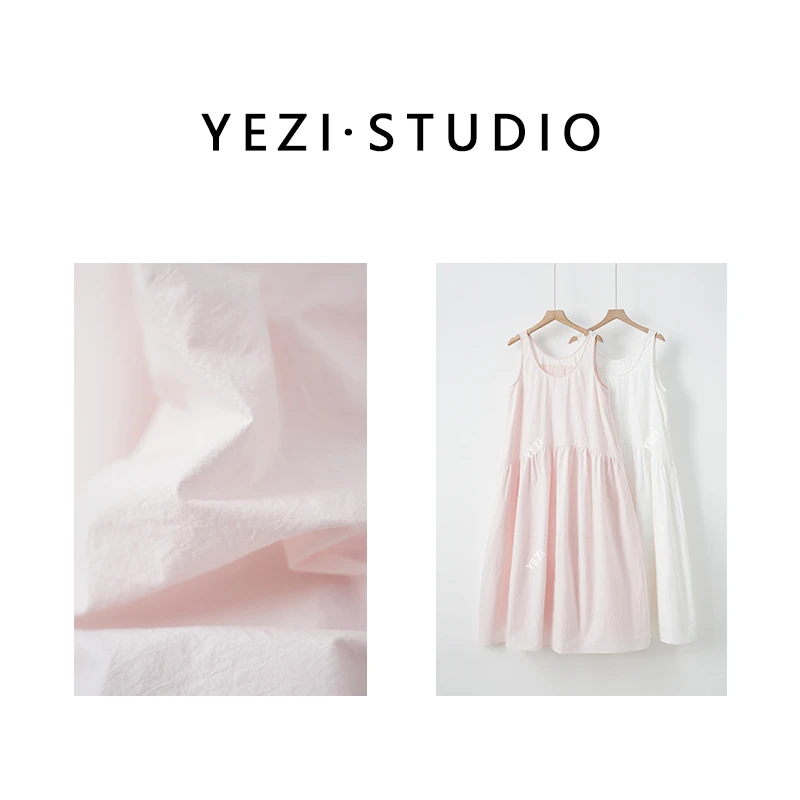 【白-富-美】微肌理棉纸皱U领A字纯色抽褶无袖长款连衣裙25134031