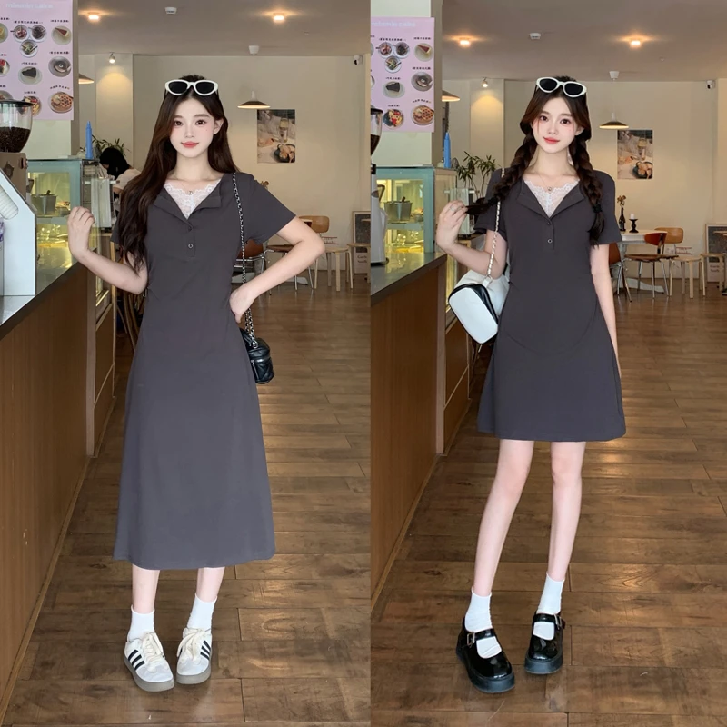 大码女装胖MM收腰显瘦假两件连衣裙 6068/6072