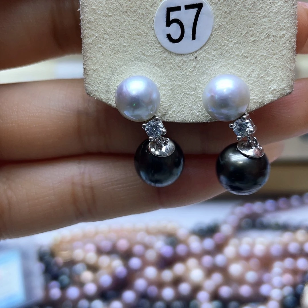 海水珍珠耳饰银S925镶嵌