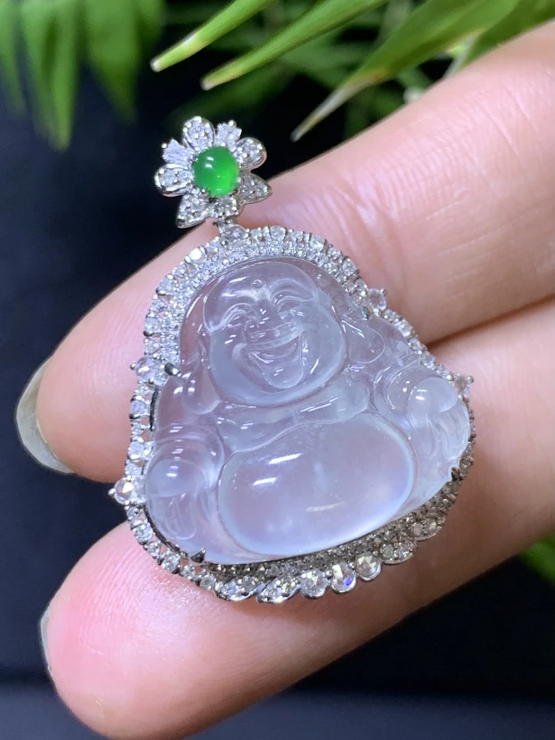 白冰佛公吊坠 天然A货翡翠 尺寸：30.5*23.5*9.2mmPHM1.19高冰雕刻