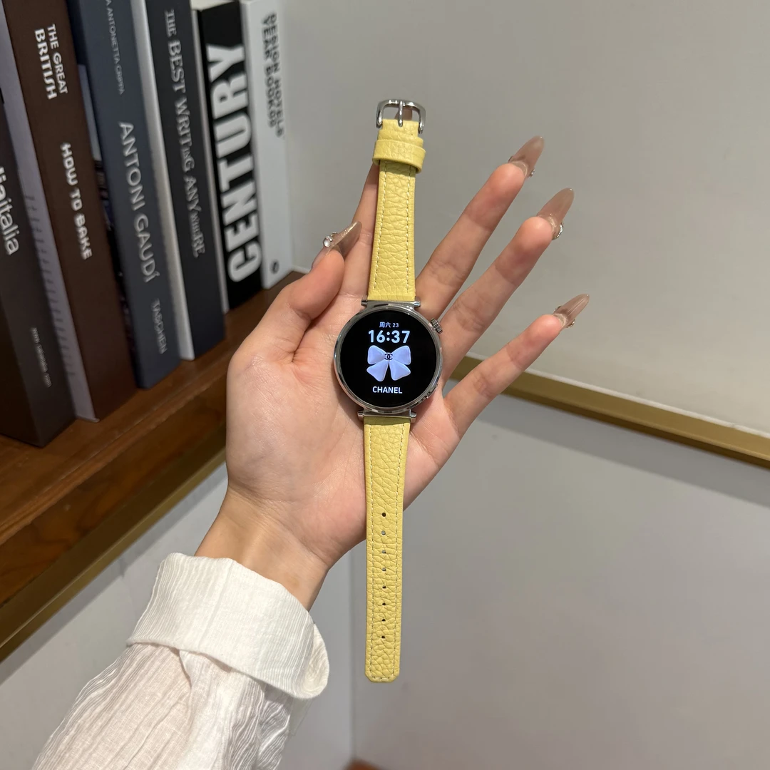 适用华为小蛮腰荔枝纹小牛皮手表表带gt5GT4表带女款gt3gt2/fit34