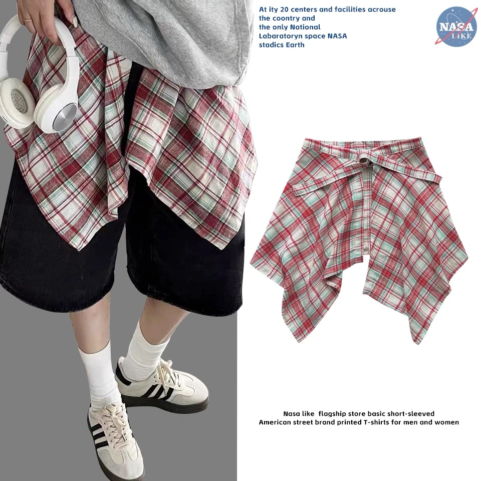 复古格子一片式半身裙女2025年新款爆款叠穿防走光遮胯屁帘短裙潮