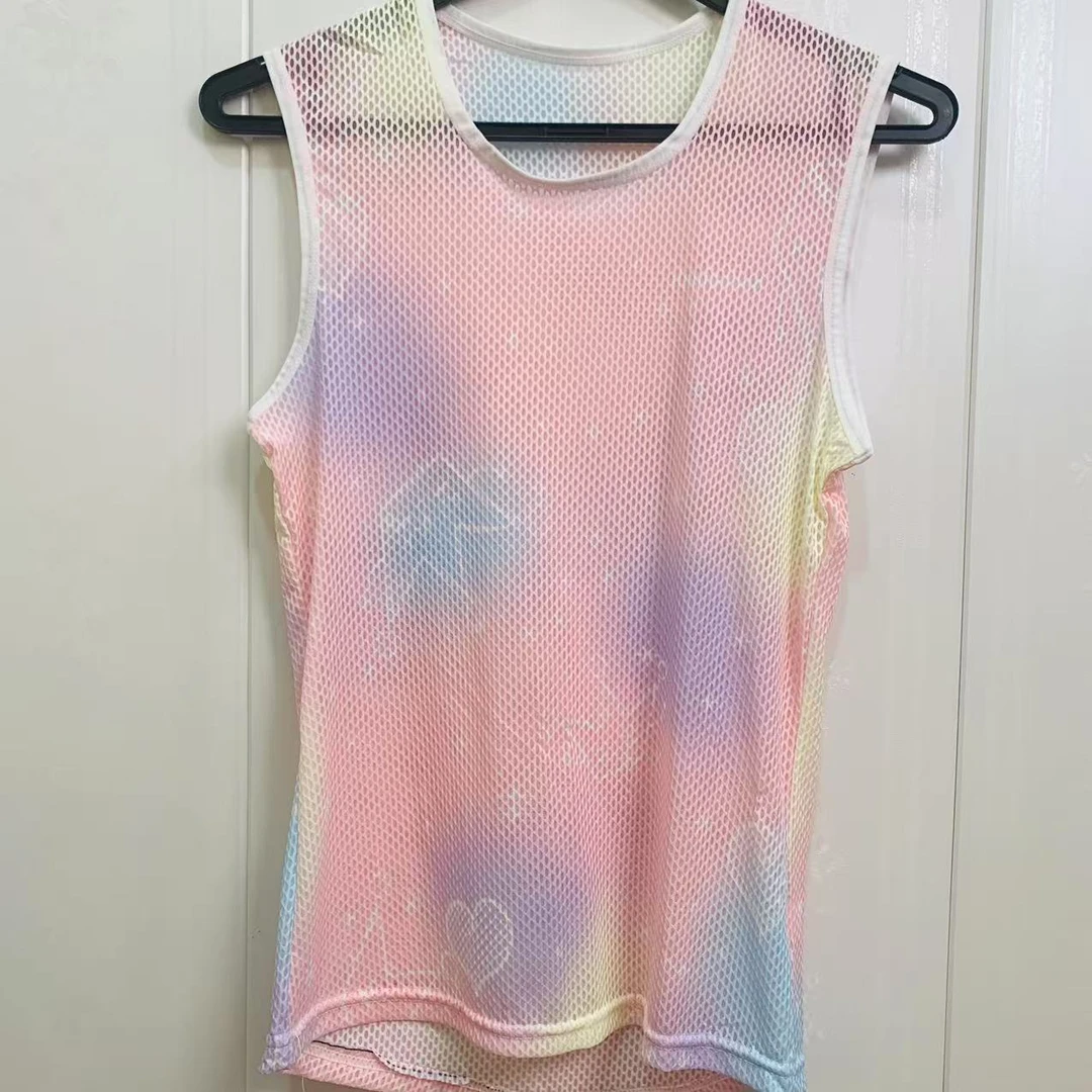 SQ 1831粉色皇冠排汗背心【提花大网】速干内搭紧身吸湿排汗透气