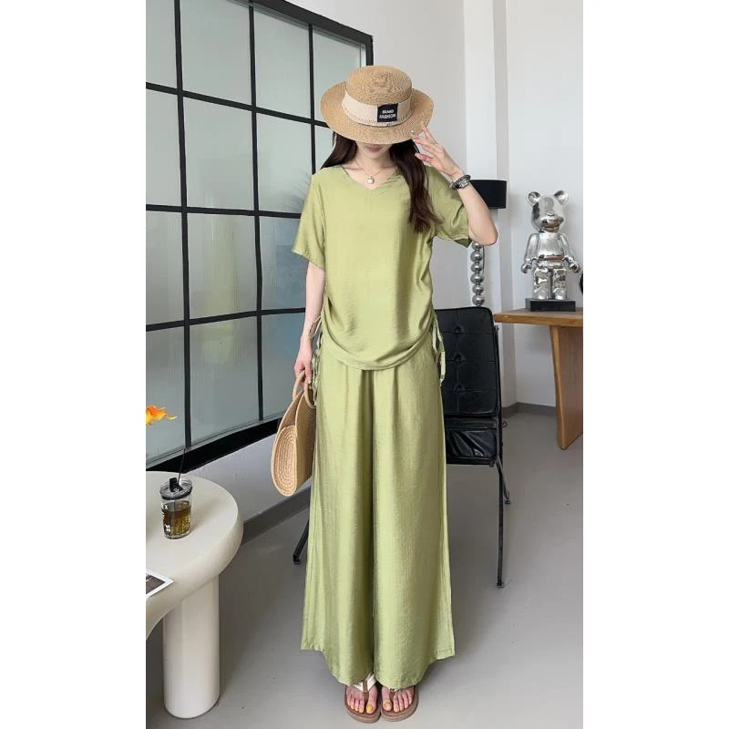 YH-[法式静奢]2025夏季轻奢风时尚百搭阔腿裤套装GL-FC6260