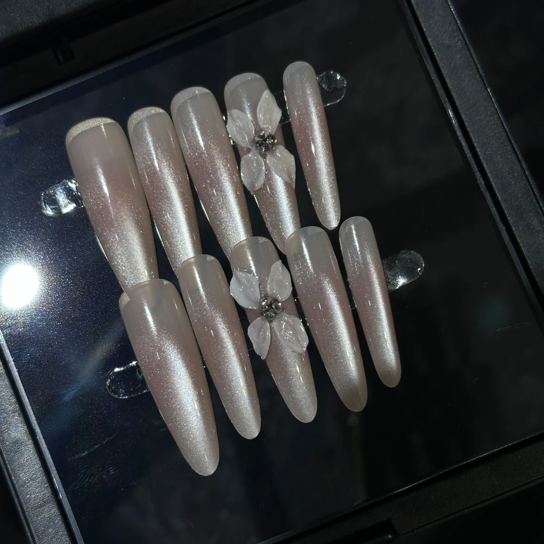 【花落】冰透裸色纯欲风立体冰花显白温柔手工穿戴甲