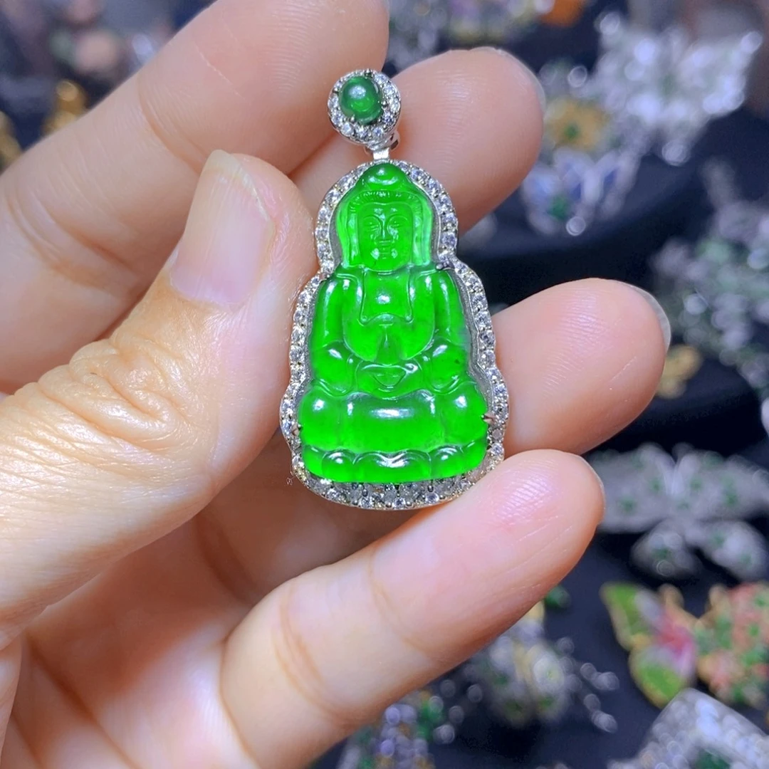 翡翠银S925镶嵌吊坠(不含链)婉*天然翡翠