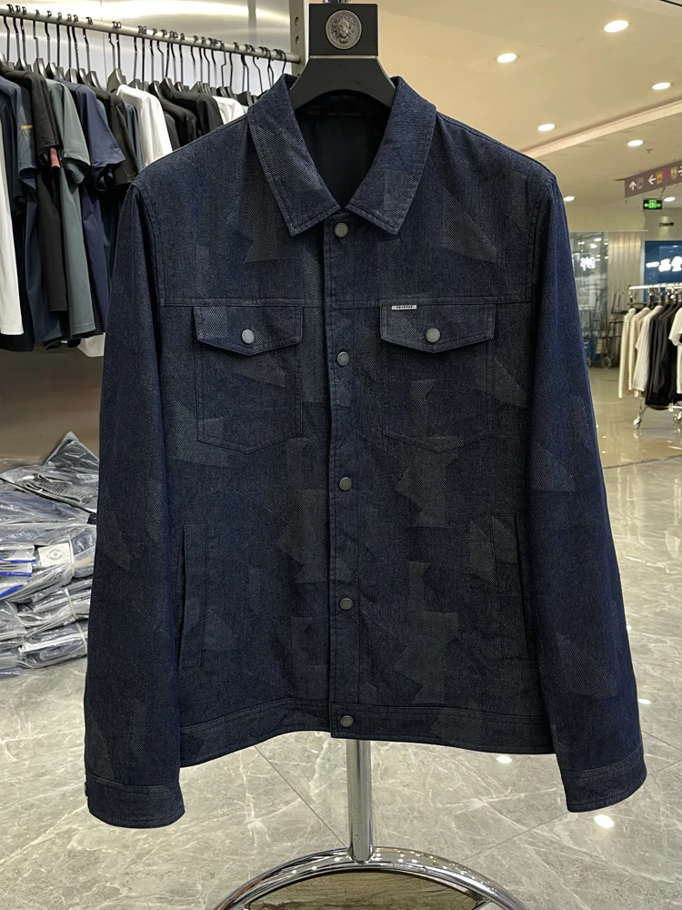 （021）春新男牛仔外套几何涂鸦翻领夹克一线品牌撤柜尾货休闲