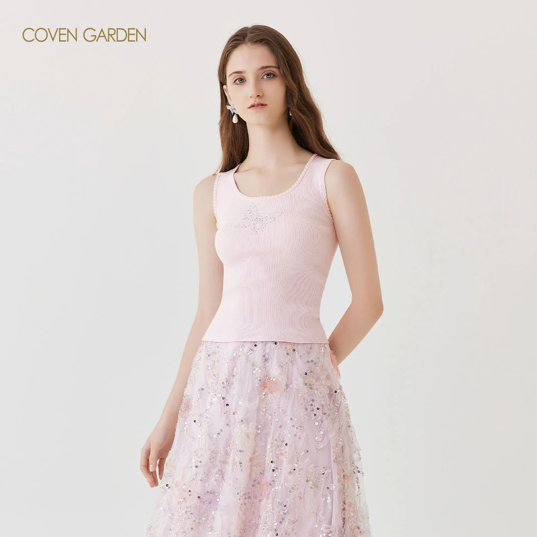 哥文花园 蝴蝶樱花粉色背心上衣 CLA2032300 COVEN GARDEN