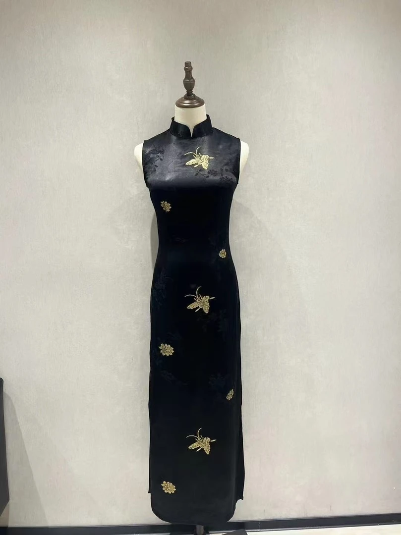 【花间蝶语】中国风复古显瘦少女修身旗袍日常复古旗袍双层衣长120