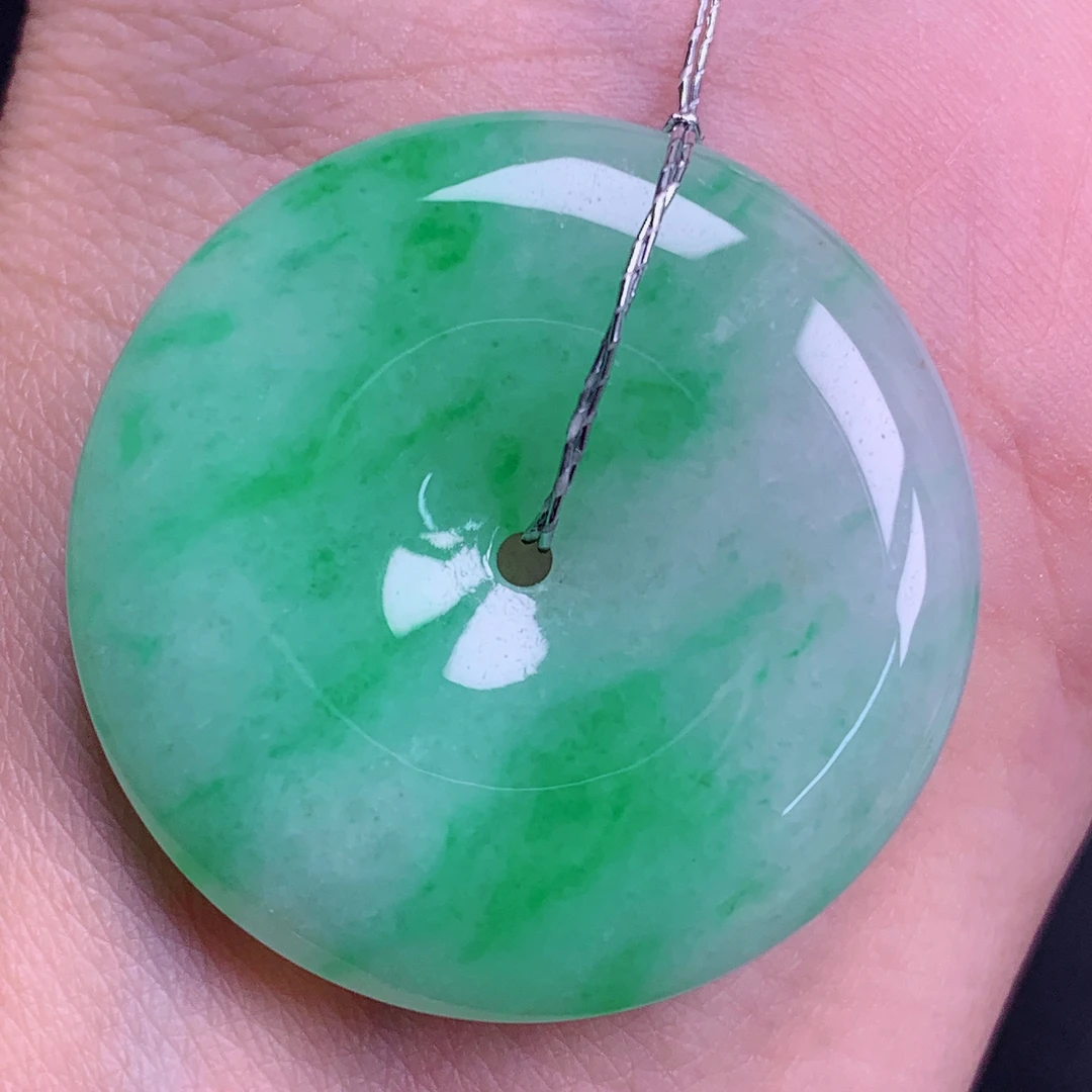 天然缅甸翡翠A货冰飘花平安扣气质精美尺寸30.1+5.4   370