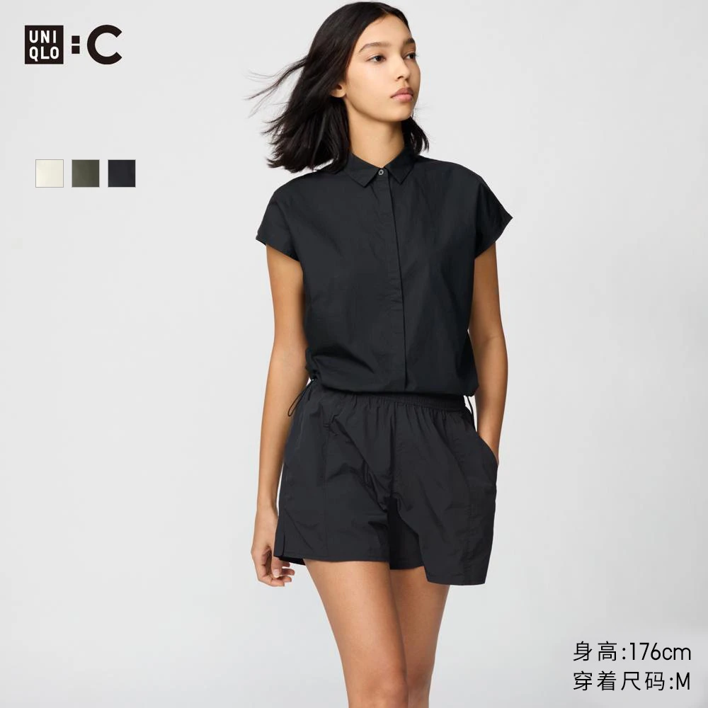 优衣库C系列合作款/女装短款衬衫/无袖衬衣上衣475527