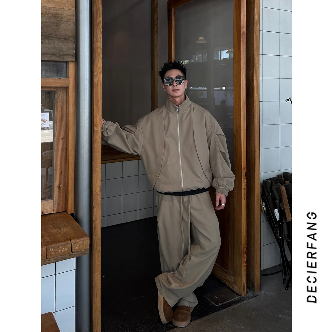 【套装系列 定制定染面料】休闲立领夹克套装搭配直筒休闲裤潮牌